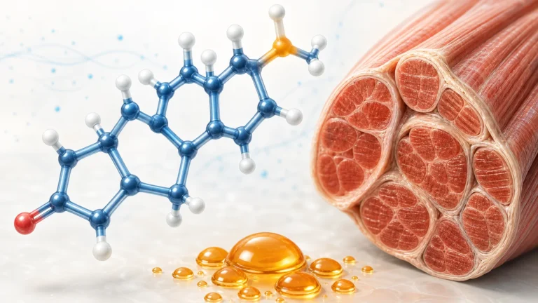 Steroid molecule beside a cross-section of skeletal muscle fibre