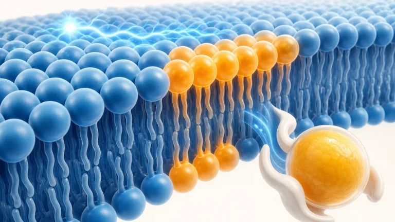 Phospholipid bilayer of a cell membrane with the choline head groups highlighted
