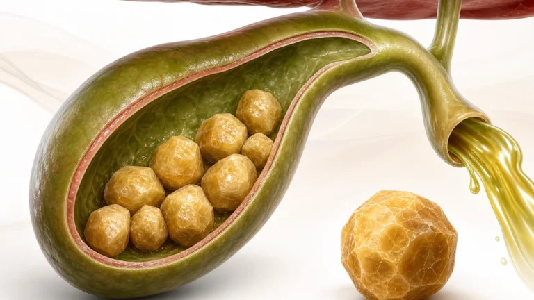Gallbladder cut open with cholesterol gallstones inside