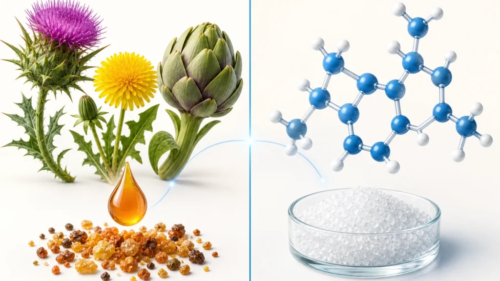 Herbal extracts compared with lab-synthesised nutrients
