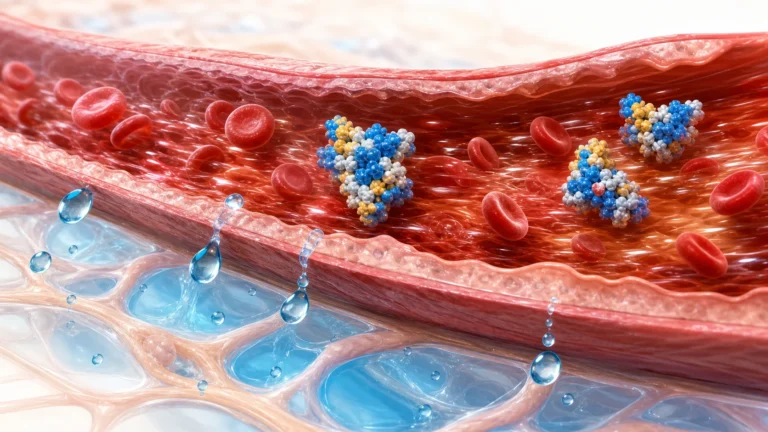 Blood vessel under pressure with fluid retention in the surrounding tissue