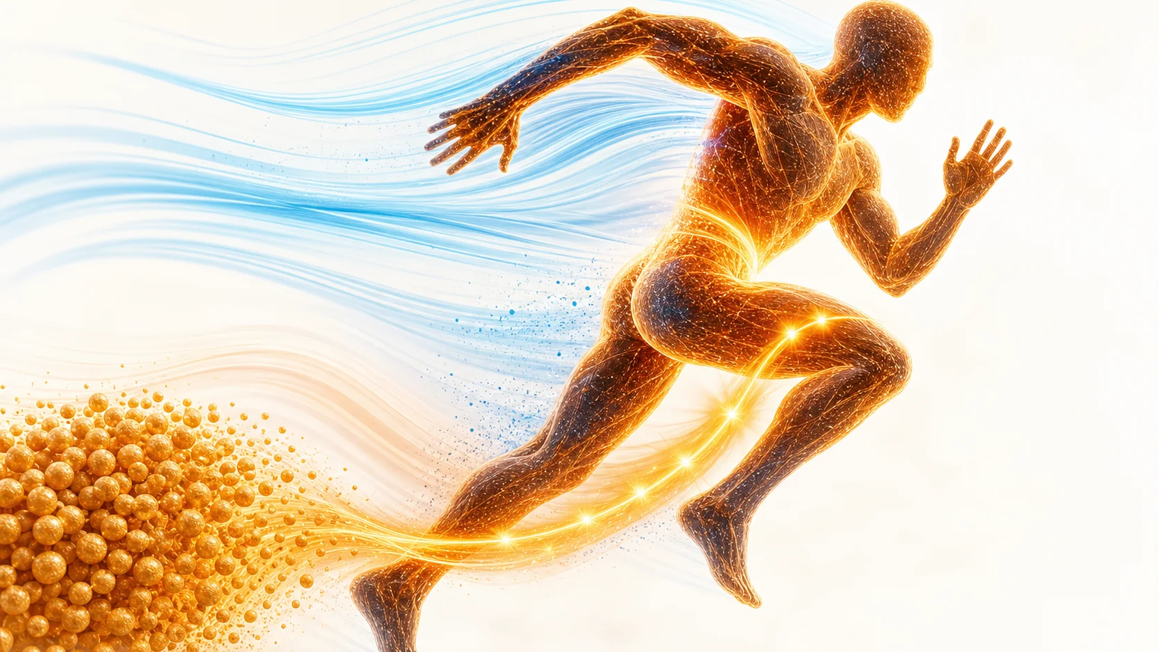 Silhouette of a runner formed from energy particles