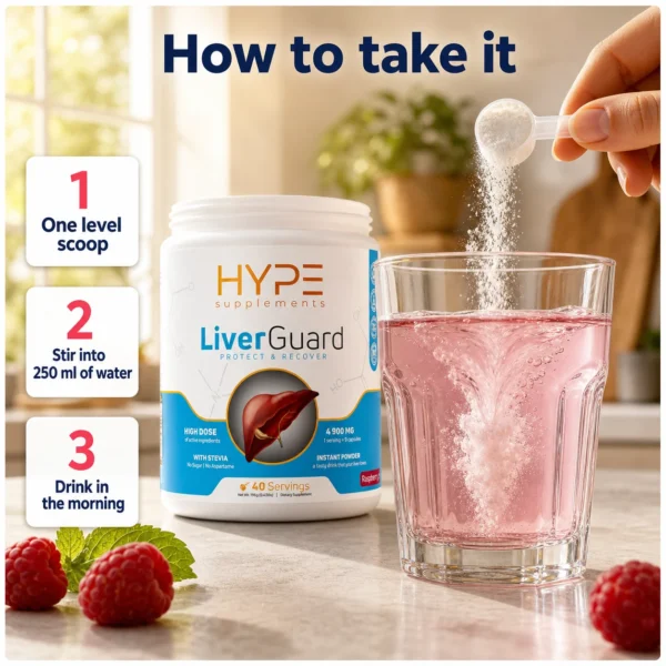 How to take LiverGuard - one level scoop in 250 ml of water in the morning