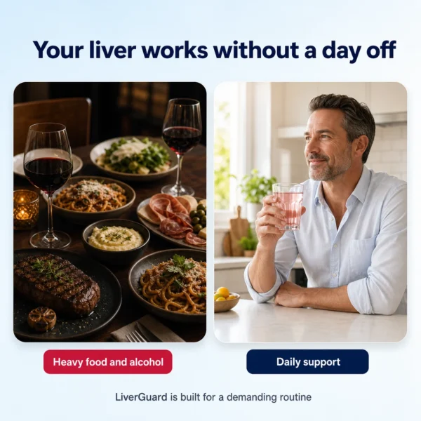 Who LiverGuard is for - daily support alongside heavy food and alcohol