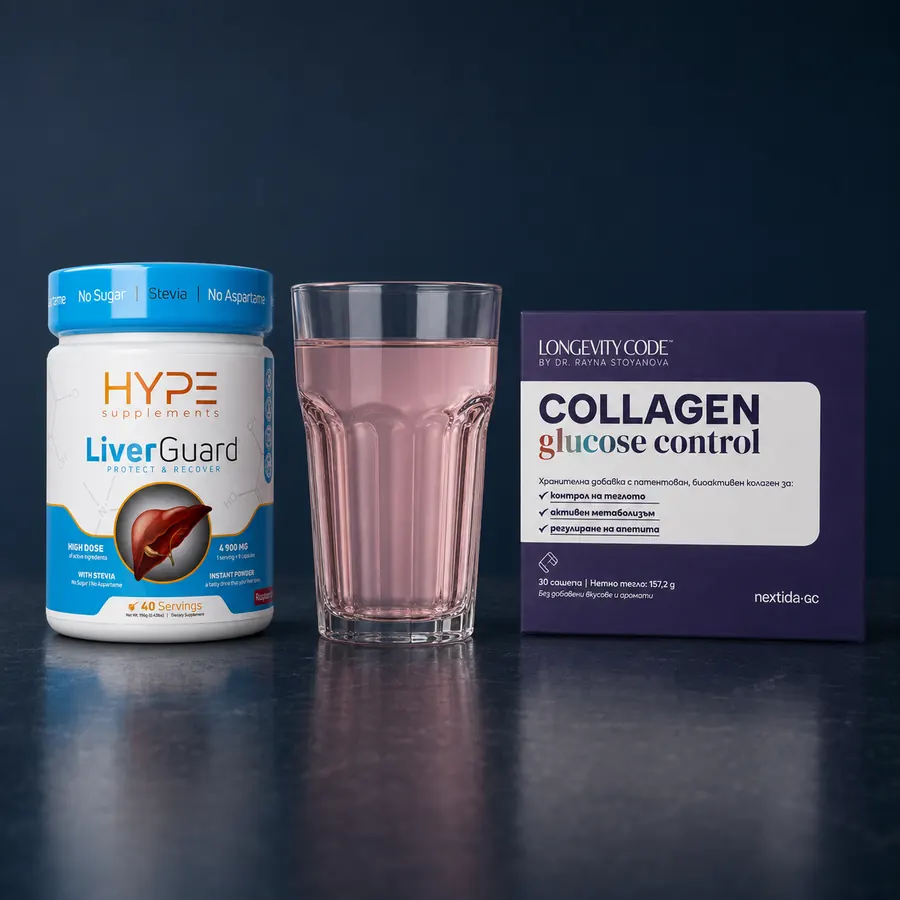 LiverGuard и Longevity CODE Collagen Glucose Control един до друг