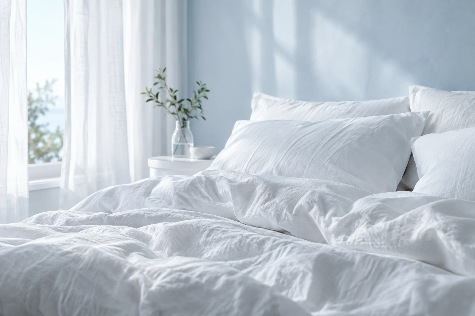 Sunlit morning bedroom — waking up with energy, not exhaustion